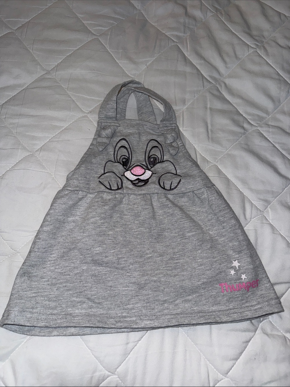 12m VTG Grey Bambi thumper Halter Dress with Pink Accent bunny